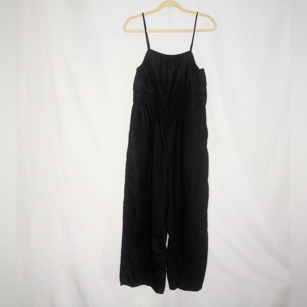 Old Navy Women Black Wide Leg Sleeveless Boho Tank Linen Blend Jumpsuit XL